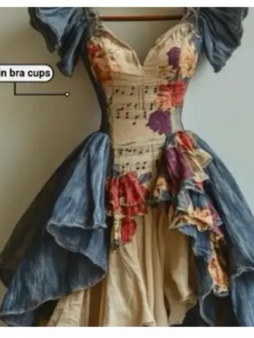 Vintage-Inspired Blue and Cream Floral Corset Dress